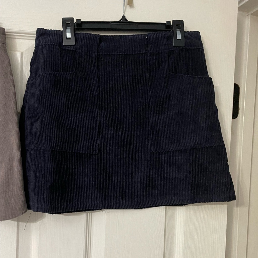 Navy velvet zip up skirt